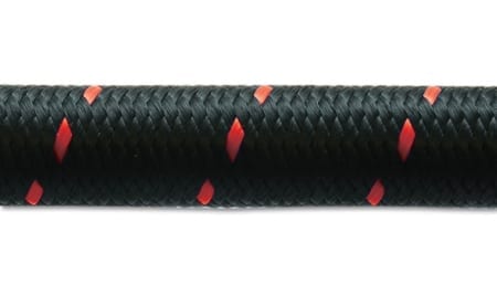 Vibrant 2ft Roll of Black Red Nylon Braided Flex Hose; AN Size: -4; Hose ID: 0.22″