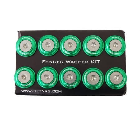 NRG Fender Washer Kit, Set of 10, Green, Rivets for Metal