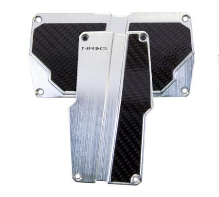 NRG Brushed Aluminum Sport Pedal Silver w/ Black Carbon AT