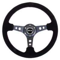 NRG Reinforced Steering Wheel – 350mm Sport Steering Wheel (3″ Deep) – Black Spoke Suede Black Stitch