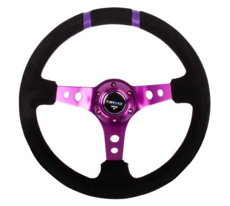 NRG RACE STYLE- 350mm Suede Sport Steering Wheel (3″ Deep) Purple w/ Purple Double Center Marking