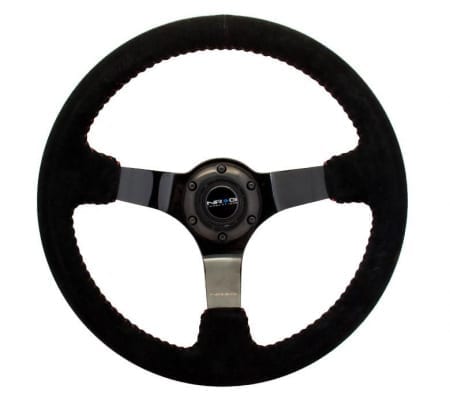 NRG Reinforced Classic Black Wood Grain Wheel (3″ Deep, 4mm spoke),350mm,3 spoke center in Black Chrome