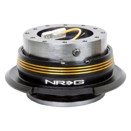 NRG Quick Release Kit – Gun Metal Body / Black Ring w/ Chrome Gold Horizontal Stripes