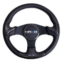 NRG CARBON FIBER STEERING WHEEL 350mm Blk frame blk stitching w/ RUBBER COVER HORN BUTTON