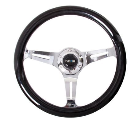 NRG Classic Wood Grain Wheel – 350mm 3 Brushed alluminum spokes – Black Grip