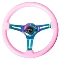 NRG Wood wheel – 350mm – Neochrome spokes – Pink grip