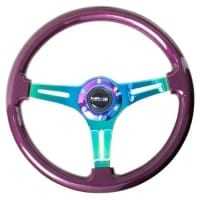 NRG Wood Grain – 350mm – 3 Neo-Chrome spokes – Purple grip