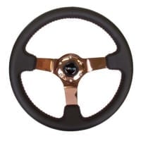 NRG 350mm Sport wheel – Black Leather, Red Baseball Stitch, Rose Gold spoke