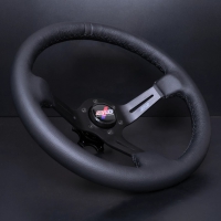 DND Performance 350MM Leather Race Wheel – Black Stitch