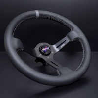 DND Performance 350MM Leather Race Wheel – Grey Stitch