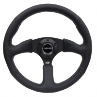 NRG Reinforced Steering Wheel (350mm / 2.5in. Deep) Blk Leather Comfort Grip w/5mm Matte Blk Spokes