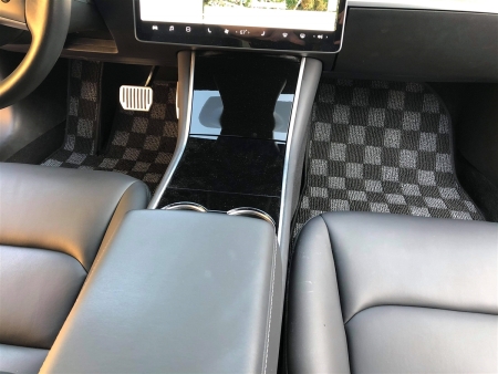 P2M TESLA MODEL 3 FRONT+REAR CHECKERED FLOOR MAT : DARK GREY