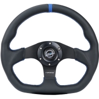 NRG Reinforced Steering Wheel (320mm) Sport Leather Flat Bottom w/ Blue Center/ Blue Stitching