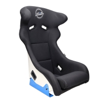 NRG FRP Bucket Seat – White Finish with Arrow Embroidery And Blue Side Mount Bracket | FRP-600WT