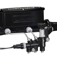 Wilwood Tandem Master Cylinder w L/H Bracket & Prop Valve – 1-1/8″ Bore – Black e-coat Finish