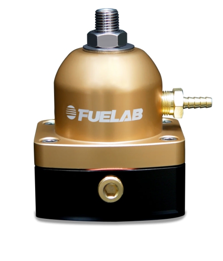 Fuelab 545 EFI Adjustable Mini FPR In-Line 90-125 PSI (1) -6AN In (1) -6AN Return – Gold