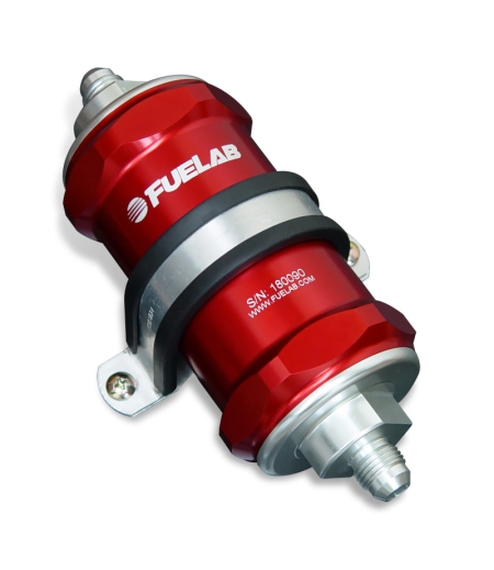 Fuelab 818 In-Line Fuel Filter Standard -12AN In/-8AN Out 100 Micron Stainless – Red