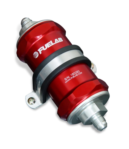 Fuelab 818 In-Line Fuel Filter Standard -8AN In/-6AN Out 40 Micron Stainless – Red