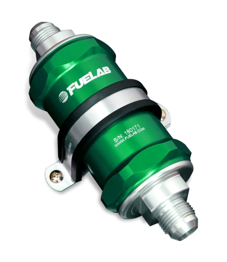 Fuelab 818 In-Line Fuel Filter Standard -6AN In/-12AN Out 10 Micron Fabric – Green