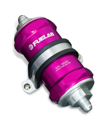 Fuelab 818 In-Line Fuel Filter Standard -12AN In/-6AN Out 10 Micron Fabric – Purple