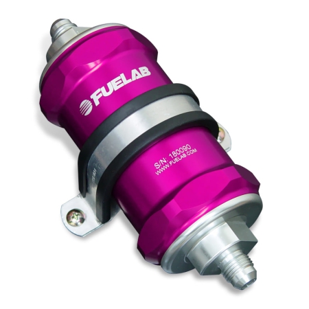 Fuelab 818 In-Line Fuel Filter Standard -10AN In/-8AN Out 10 Micron Fabric – Purple