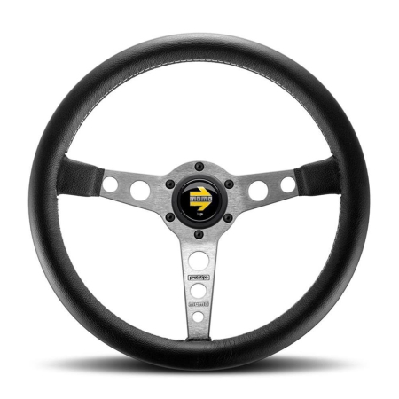 Momo Prototipo Steering Wheel 350 mm – Black Leather/Wht Stitch/Brshd Spokes