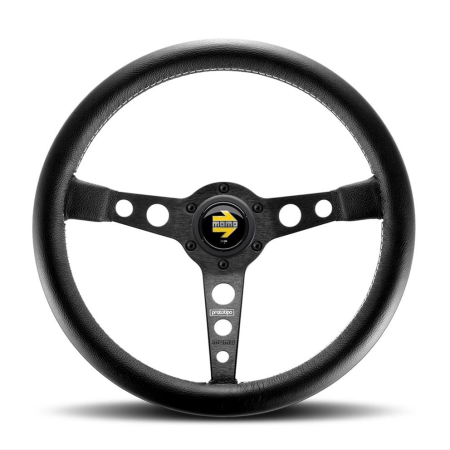 Momo Prototipo Steering Wheel 350 mm – Black Leather/Wht Stitch/Black Spokes