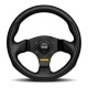 Momo Retro Steering Wheel 360 mm – 4 Black Leather/Wht Stitch/Brshd Spokes