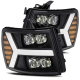 AlphaRex 07-13 Chevy 1500HD NOVA LED Proj Headlights Plank Style Gloss Blk w/Activ Light/Seq Signal