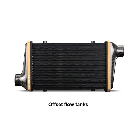 Mishimoto Gloss Carbon Fiber Intercooler – 525mm Gold Core – Straight Flow tanks – Silver V-Band