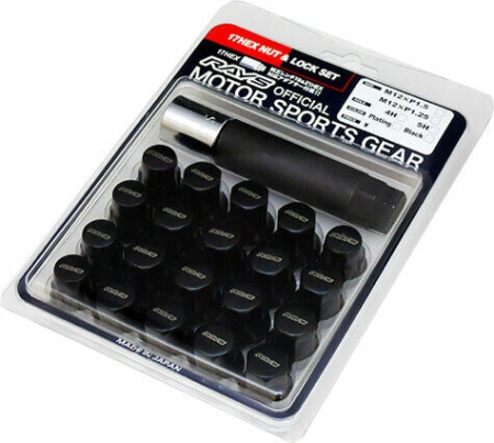 Volk Racing 19Hex 2 Pc Double Lock Nut System Kit 12X1.50 Black