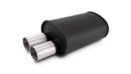 Vibrant Streetpower Flat Blk Muffler 9.5×6.75x15in Body 2.5in In ID 3in Tip OD w/Dual Straight Tips