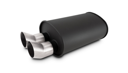 Vibrant Streetpower Flat Blk Muffler 9.5×6.75x15in Body 2.5in Inlet ID 3in Tip OD w/Dual DTM Tips