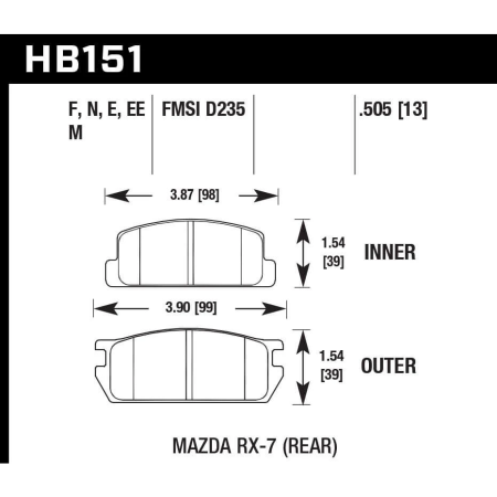 Hawk Performance HP+ Street Brake Pads – Rear Set – 81-85 Mazda RX-7 | HB151N.505